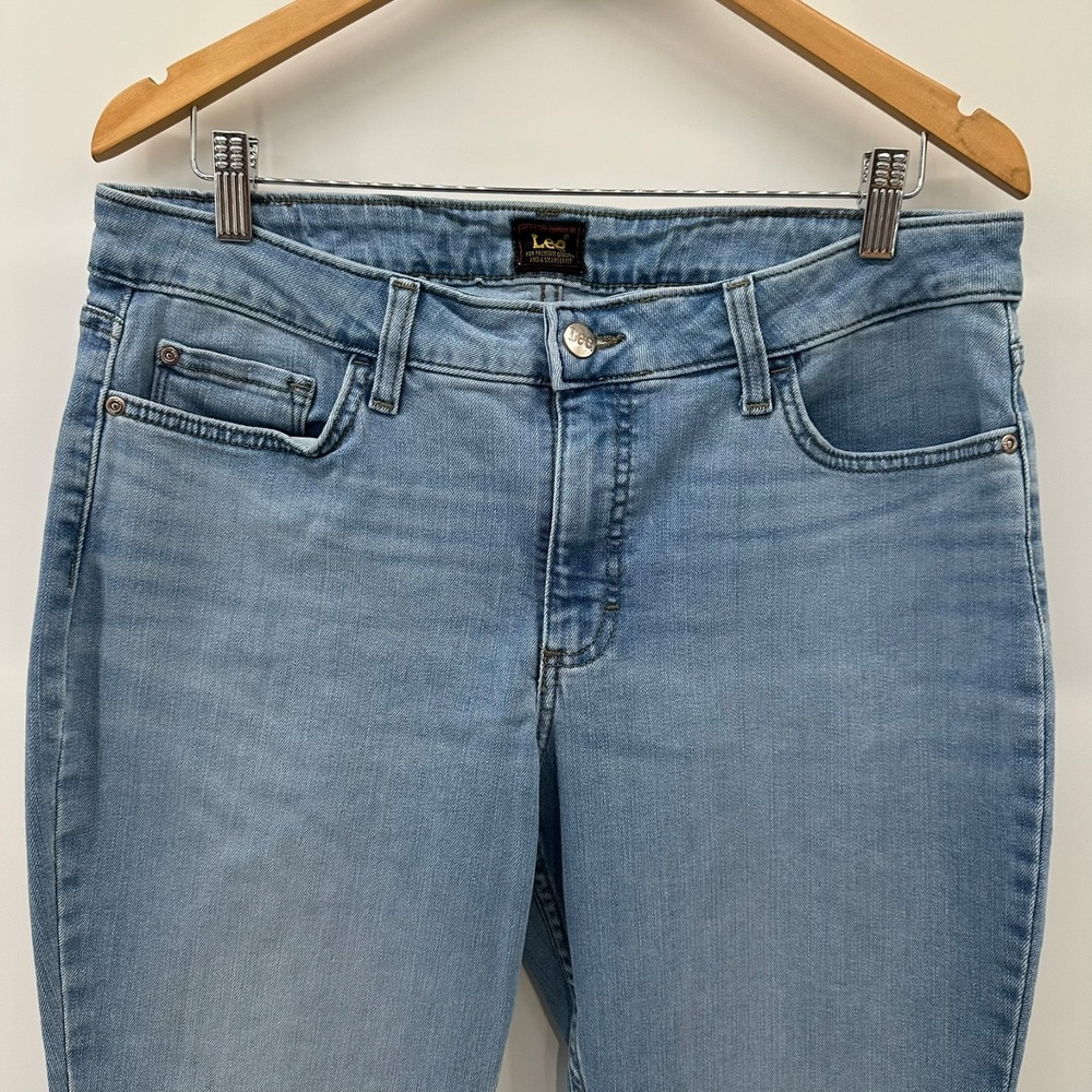 Lee Jeans Womens‎ Blue Denim Straight Leg Regular Fit Mid Rise Whisker Wash